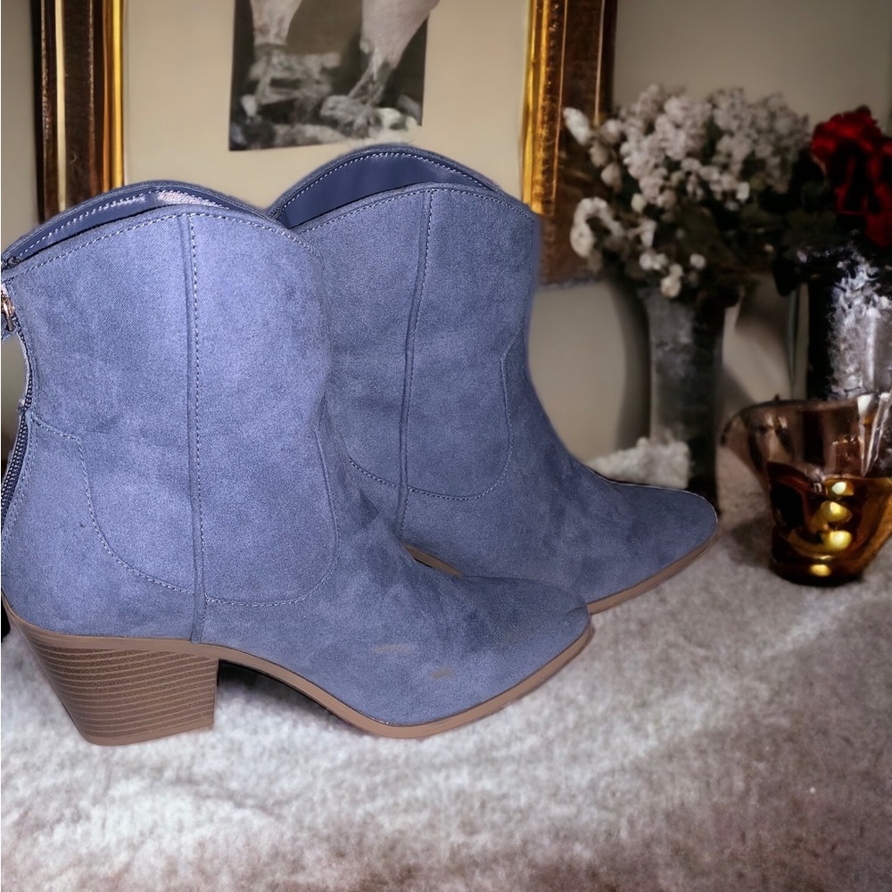 JustFab Welda Blue Suede Western Booties